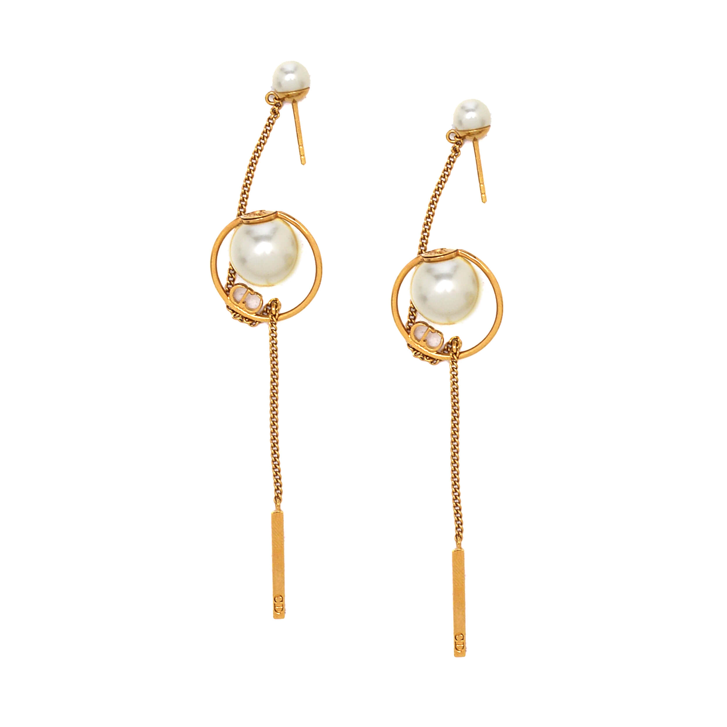 Christian Dior - Gold Toned  Tribales Pearl & Chain Earrings